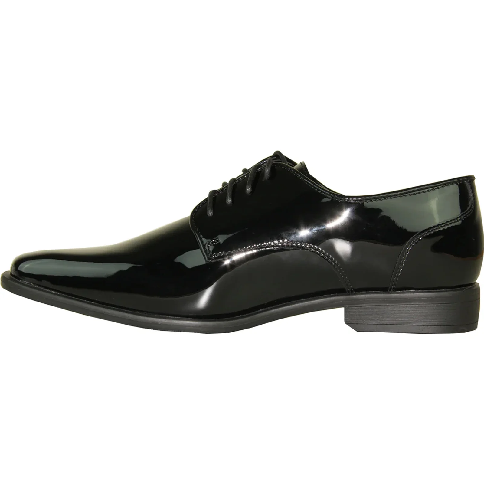 Mens Modern Pointy Square Toe Oxford Patent Tuxedo Shoe in Black - Image 3