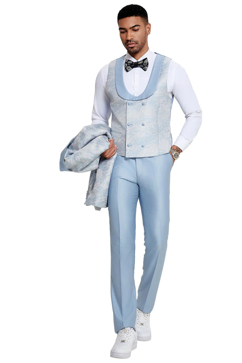 Men's Slim Fit Vested Wedding & Prom Shawl Lapel Paisley Tuxedo in Ivory - Image 3