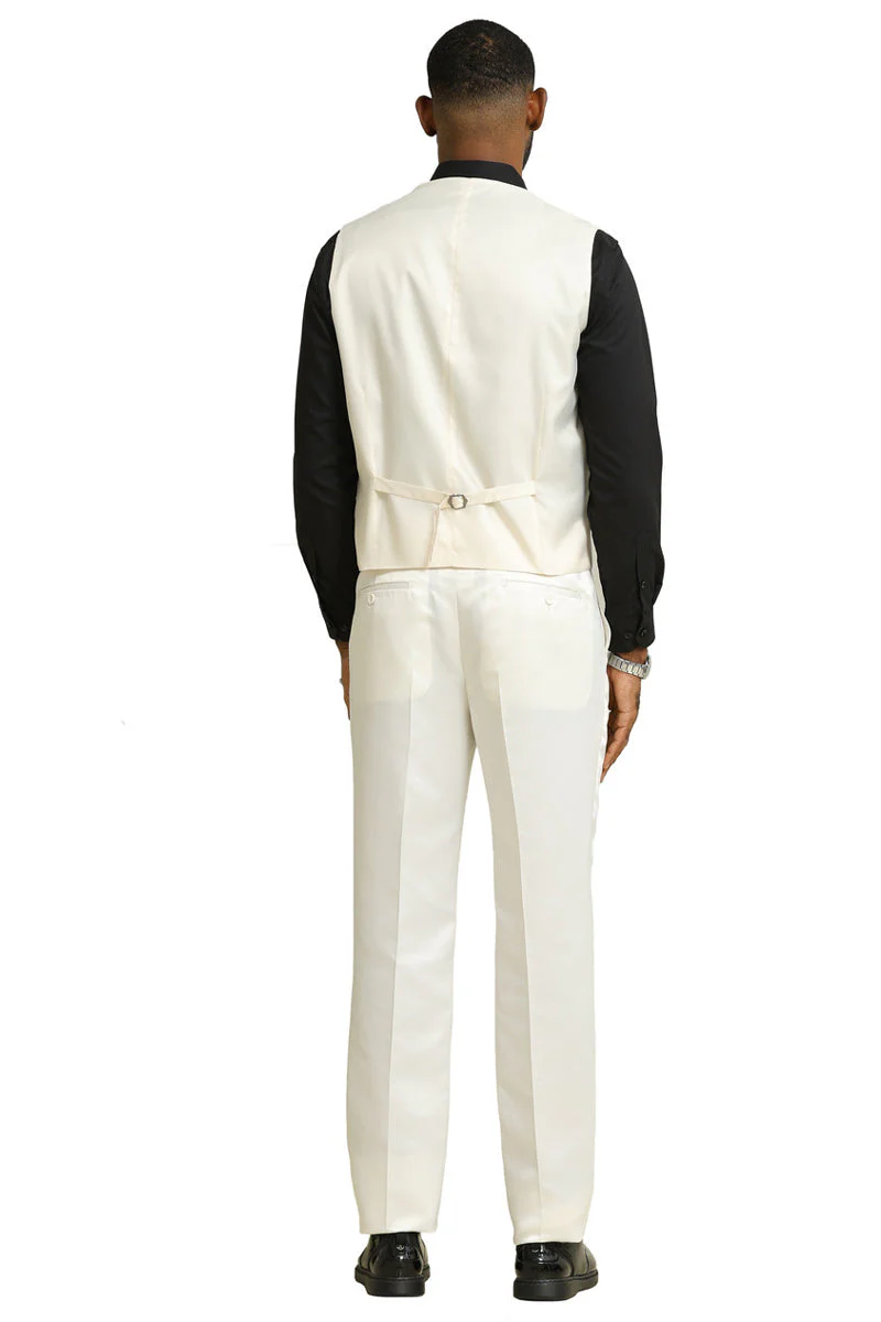 Men's Stacy Adams Shiny Brocade Wedding & Prom Tuxedo with Double Breasted Vest in Ivory - Image 6