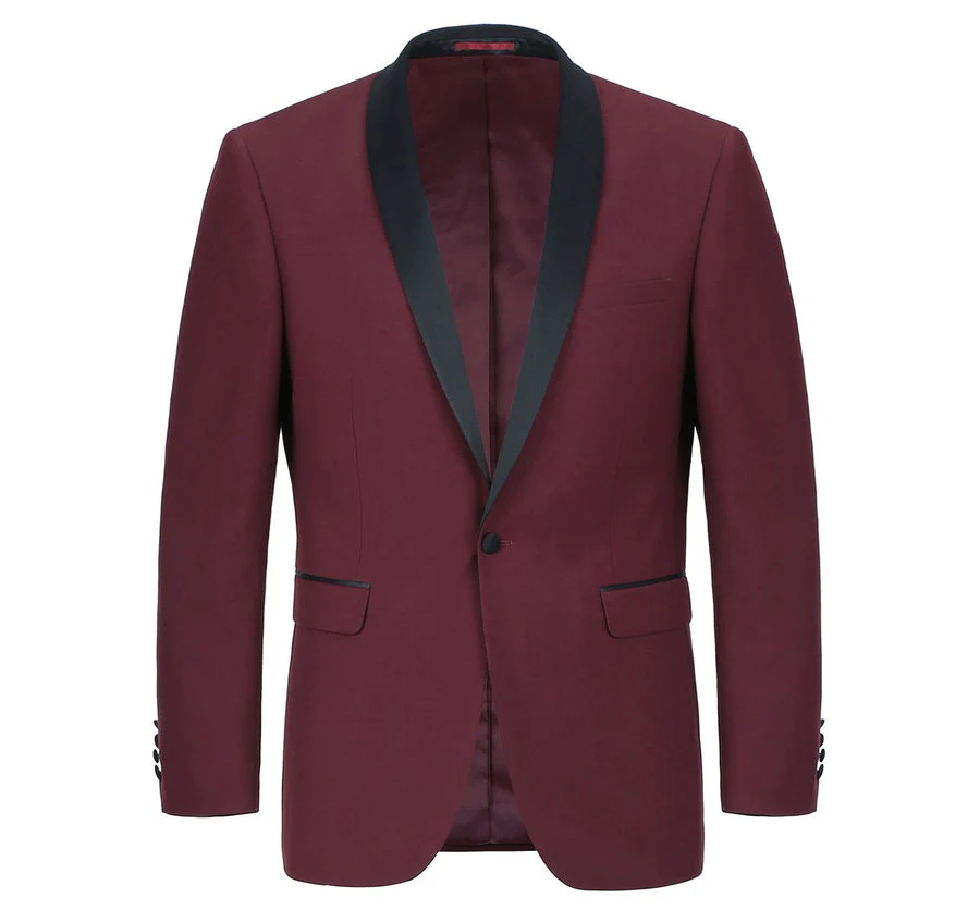 Mens Traditional Slim Fit Shawl Collar Tuxedo in Burgundy - Image 3