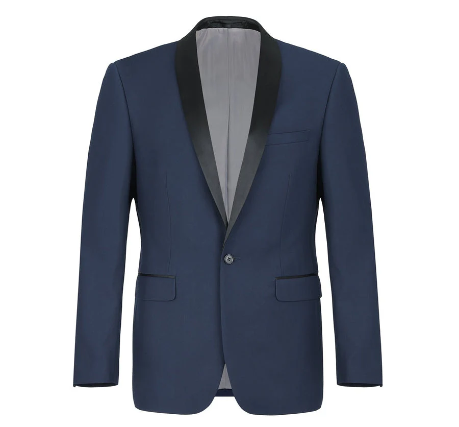 Mens Traditional Slim Fit Shawl Collar Tuxedo in Navy Blue - Image 3